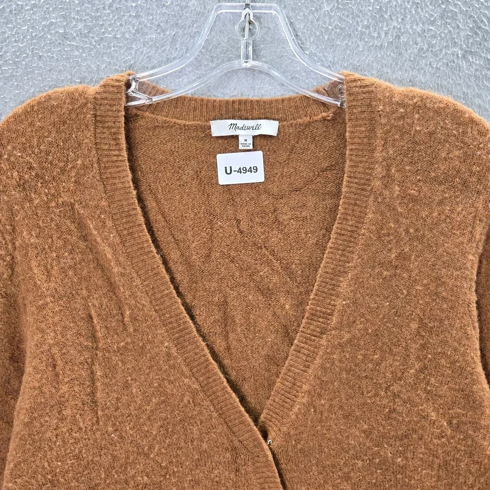 Madewell Women‎ Sweater Medium Brown Faux Wrap Merino Wool Alpaca Blend Pullover